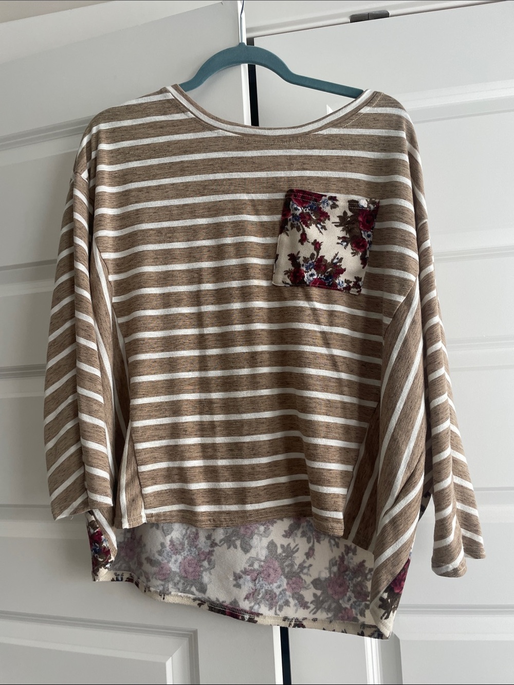 Umgee Brown and White Striped Scoop Neck Top